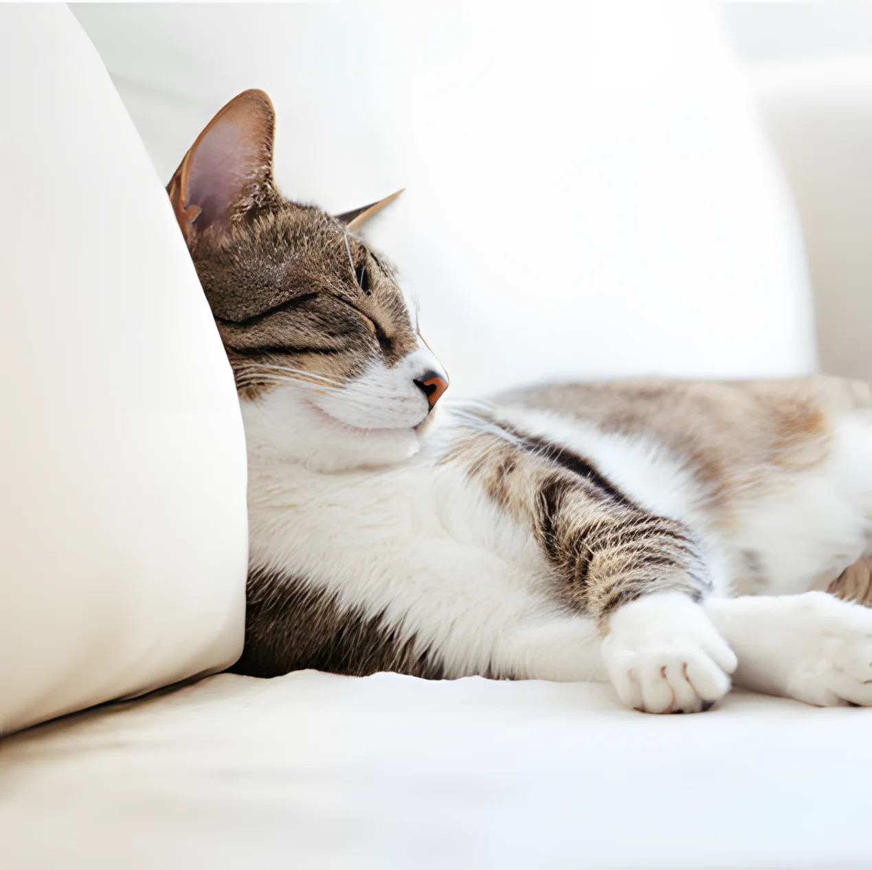 Cat sleeping on cushion